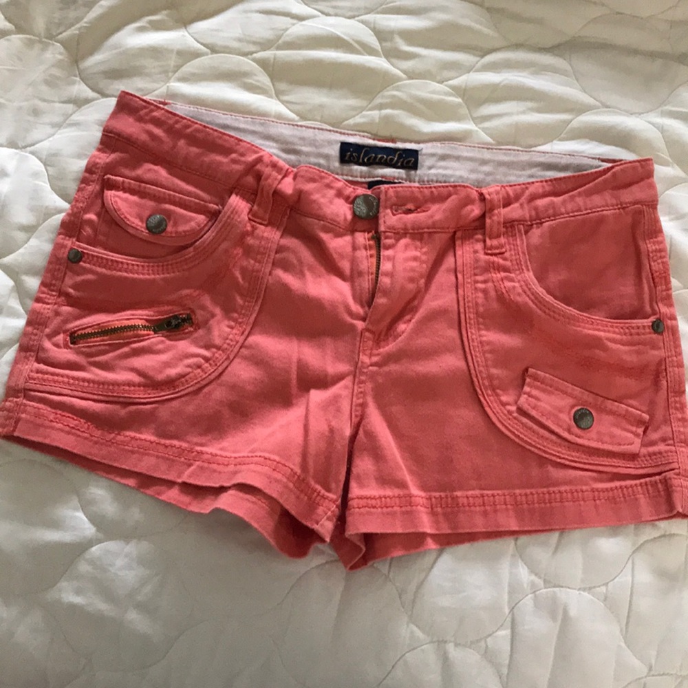 Coral pink jean shorts